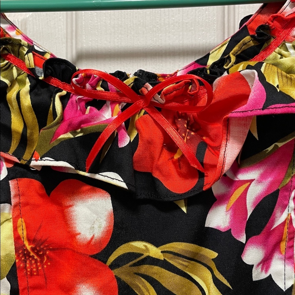 Voodoo Vixen | Black/Red | Hibiscus | Floral | Ruffled Neck | Mini Dress |Size L - Picture 11 of 17